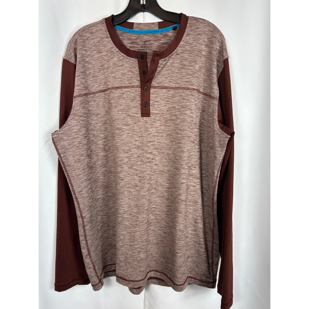 Prana Breathe Maroon Space Dye Longβ Sleeve Henley Shirt XL Gorpcore Layer